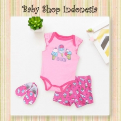 PJ152 Set Jumpsuit Bayi Perempuan Setelan Baju Bayi Import Branded Pink Ice Cream  large